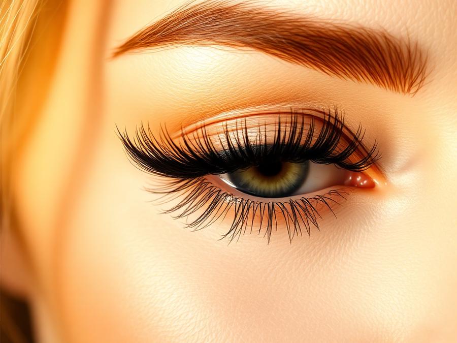 Close-up of a woman's eye with elegant volume eyelash extensions.