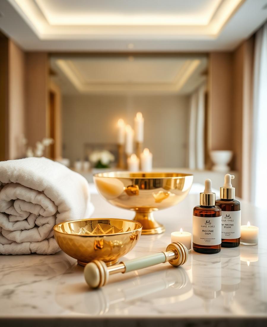 A calming facial treatment in a serene spa room.